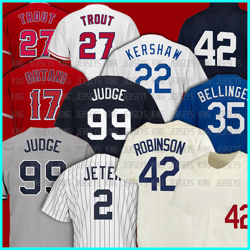 

99 Aaron Judge 2 Derek Jeter Baseball Jerseys 22 Clayton Kershaw 35 Cody Bellinger 27 Mike Trout 17 Shohei Ohtani Jersey z1, Men(tian shi)