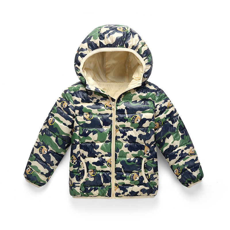 

Fall winter casual cotton jacket boys fine camouflage girls with hoodie coat children ultra light zipper parkas outwear, Blue camouflage