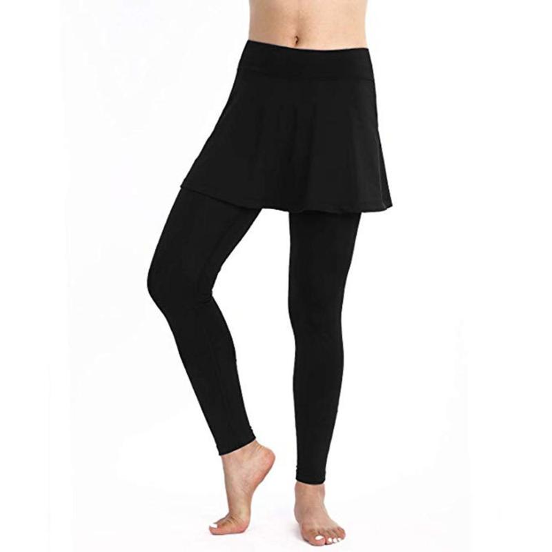 

Women' Casual Mid Waist Skirt Leggings Tennis Pants Ladies New Fashion 2020 Sports Tight Solid Color Fitness Culottes, Black