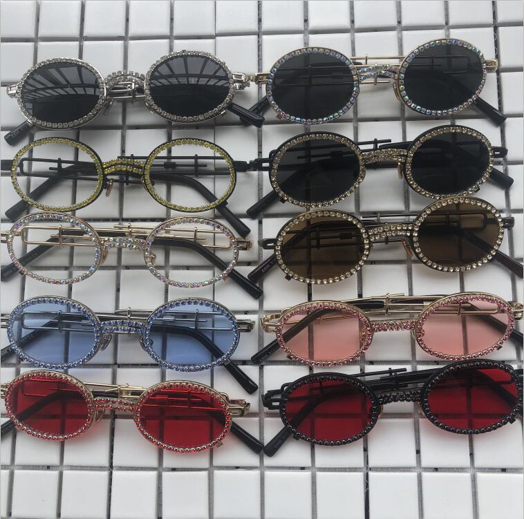 

Hot Sale Oval Copper Women Men Diamond Sunglasses 10 Colors Handmade Crystal Metal Eyewear Vintage Punk Sun Glasses Oculos de so