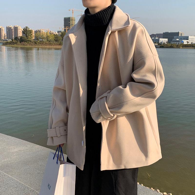 

Autumn Winter Woolen Coat Men's Fashion Retro Casual Short Woolen Coat Men Loose Korean Oversize Mens Overcoat -2XL, Gray