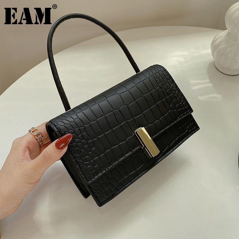 

[EAM] Women New Crocodile Pattern Handbag PU Leather Flap Personality All-match Crossbody Shoulder Bag Fashion Tide 2021 18A1367, Black