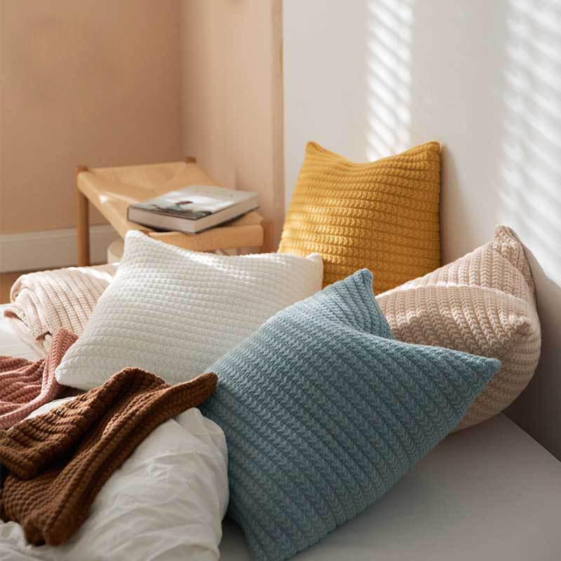

Solid Crochet Knitted Cushion Cover White Yellow Pink Coffee Pillow Cover Home Sofa Bed Living Room 45x45cm Pillowcase, Blue