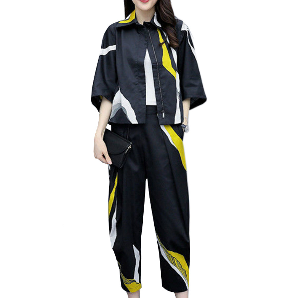 

2021 New Women Piece Causal Short Sleeve Jacket Pants Outfit Trousers Suit High Street Style 8c82, Gray