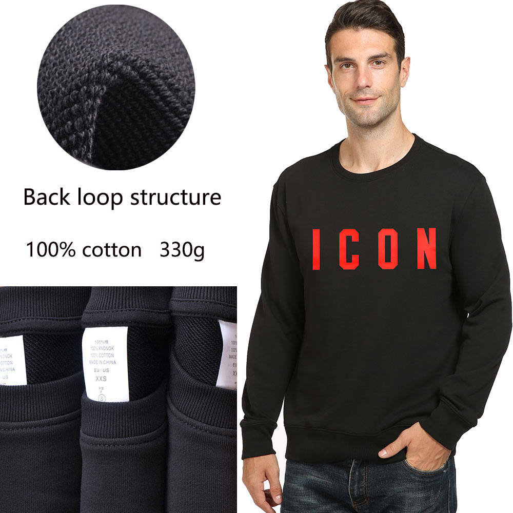 

dsqicond2 fashion men women hoodies with famous towel print autumn winter o-neck couple sweatshirt d2, Black