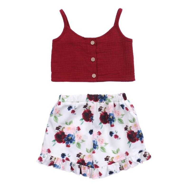 

Kids Baby Girls Fashion 2-piece Outfit Set Sleeveless Solid Color Top and Floral Print Shorts Set Comfortable Suit, Pink