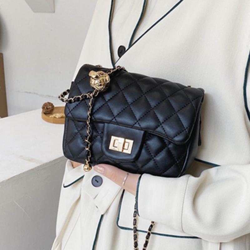 

Cross Body Small Diamond Lattice Flap Bag For Women 2021 Trend Chain Quilted Crossbody Messenger Female Luxury Leather Shoulder, Black