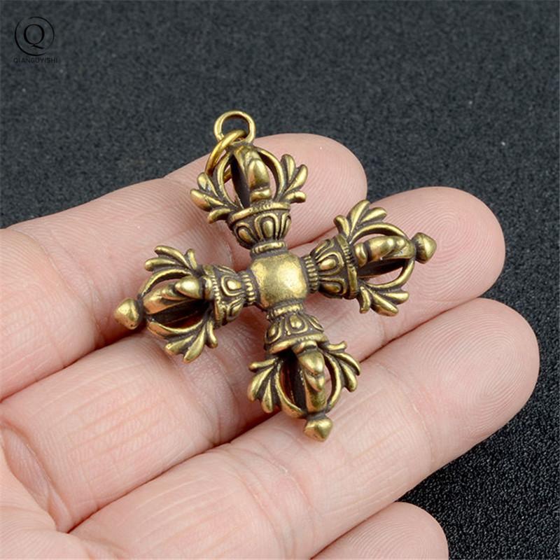 

Copper Buddhism Dorje Cross Vajry Pestle Keychain Pendant Vintage Brass Metal Key Chains Bag Charm Key Rings Artwork Collection