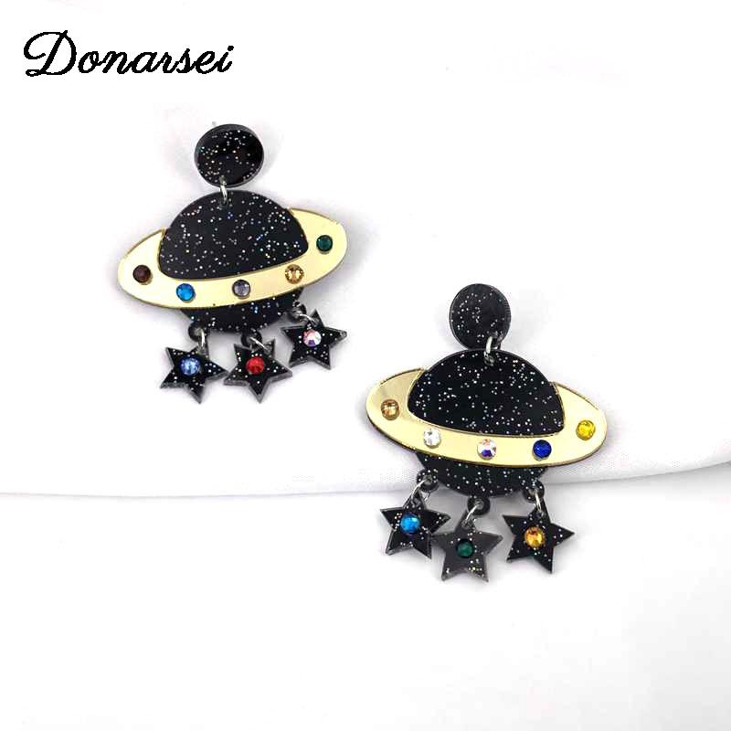 

Donarsei 2020 New Fashion Crystal Black Starry Acrylic Earrings For Women Personality Universe Star Drop Dangle Earrings Party