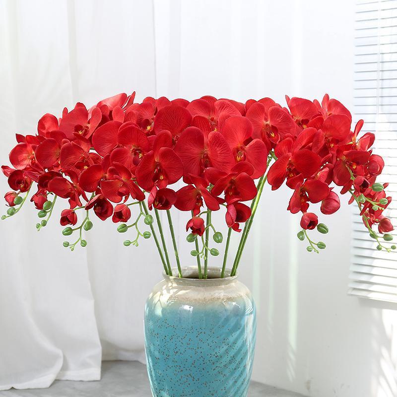 

9Heads Artificial Flowers Real Touch Artificial Moth Orchid Butterfly Orchid for New House Home Wedding Festival Decoration1, Red