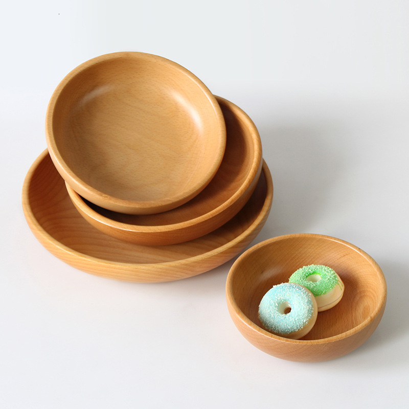 

2021 New Home Kitchen Solid Wooden Salad Soup Dining Plates Storage Bowl 2o93