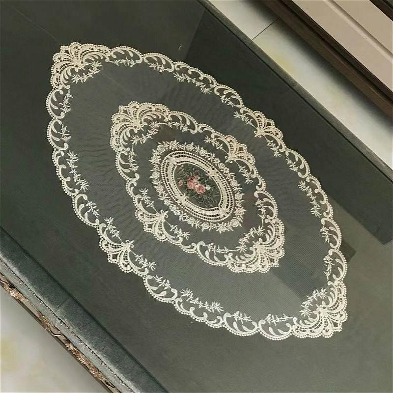 

European Transparent Lace Oval Tablecloth Living Room Study Bedroom Coffee Table Cloth Hotel Villa Banquet Party Decoration, White