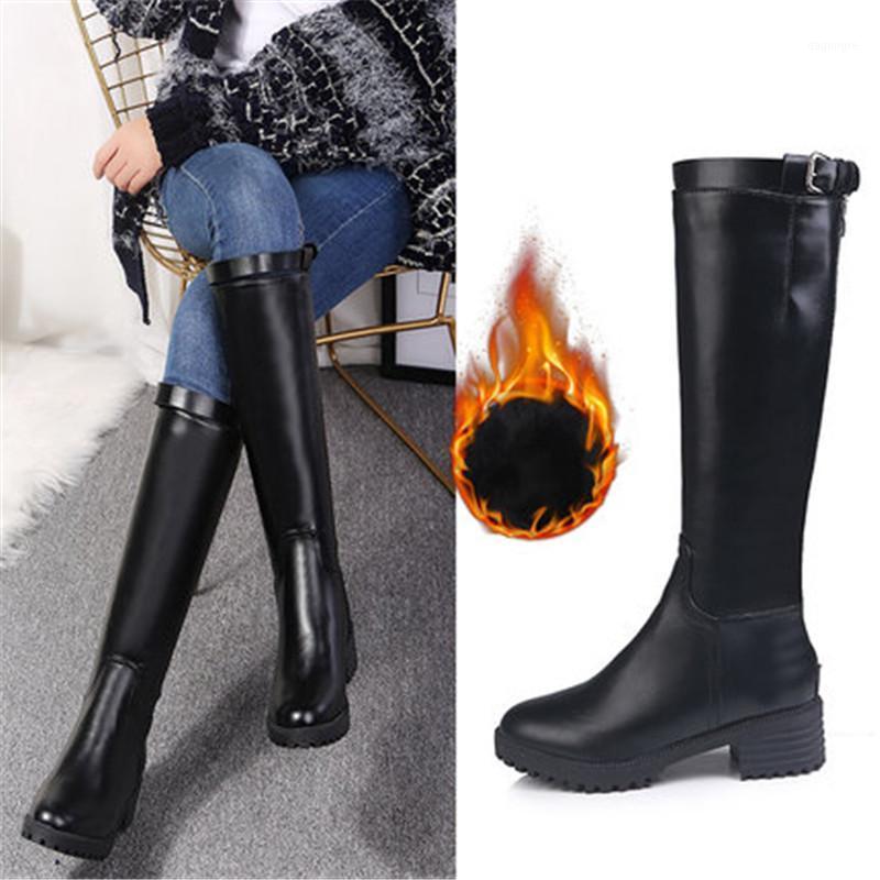 

Winter Zipper Long Boots Women Square heel Knee-High Boots Fashion Female Black Plush warmth Snow Round Toe Ladies Shoes1