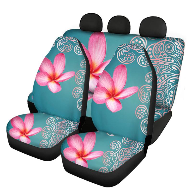 

HUGSIDEA Car Front and Rear Seat Cover Red Plumeria Pattern Women Fashion Auto Accessories Decoration Ultra Soft Sedan Pads