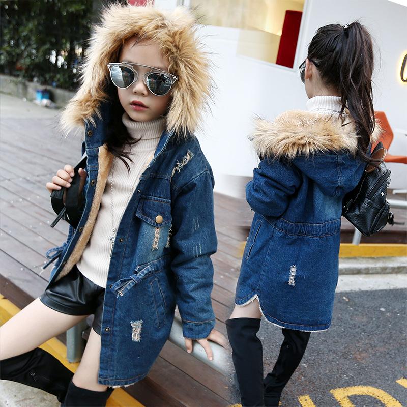 

Jacket for Girls Puffer Winter Teen Korea Velvet Thicken Denim Tunic Hooded 3 4 5 6 7 8 9 10 11 12 13 14 Year Fur Girls Coat, Blue