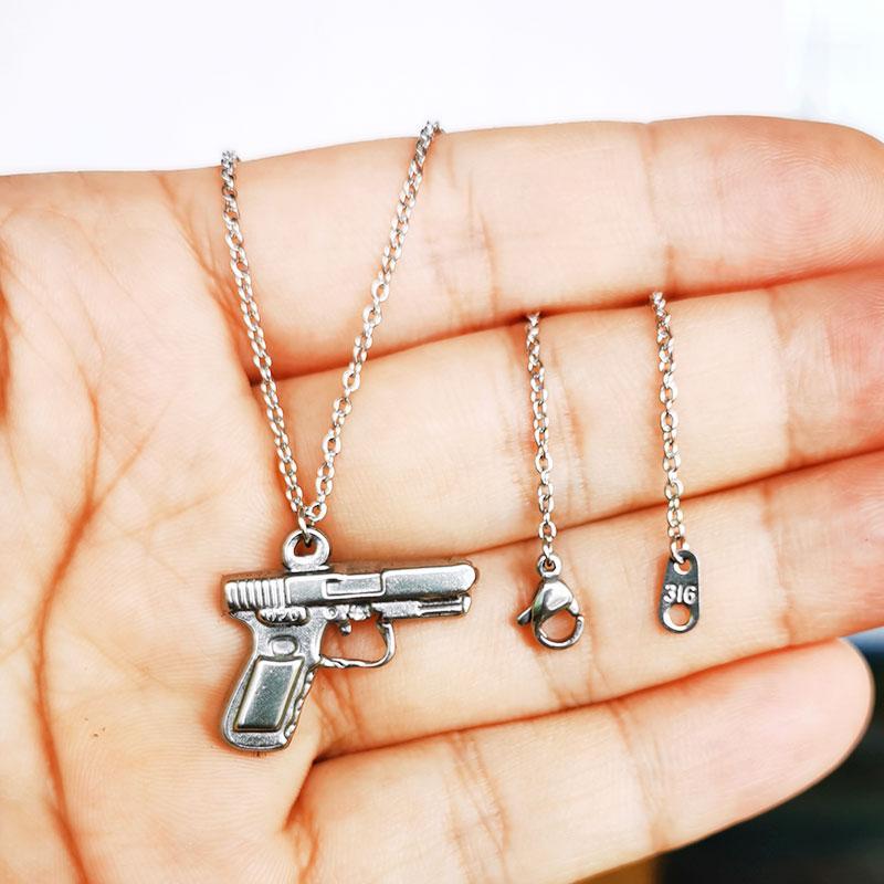 

1pc New Stainless Steel Retro Gun Pendant Necklace Punk Necklaces Women Men Fashion Jewelry Gift1