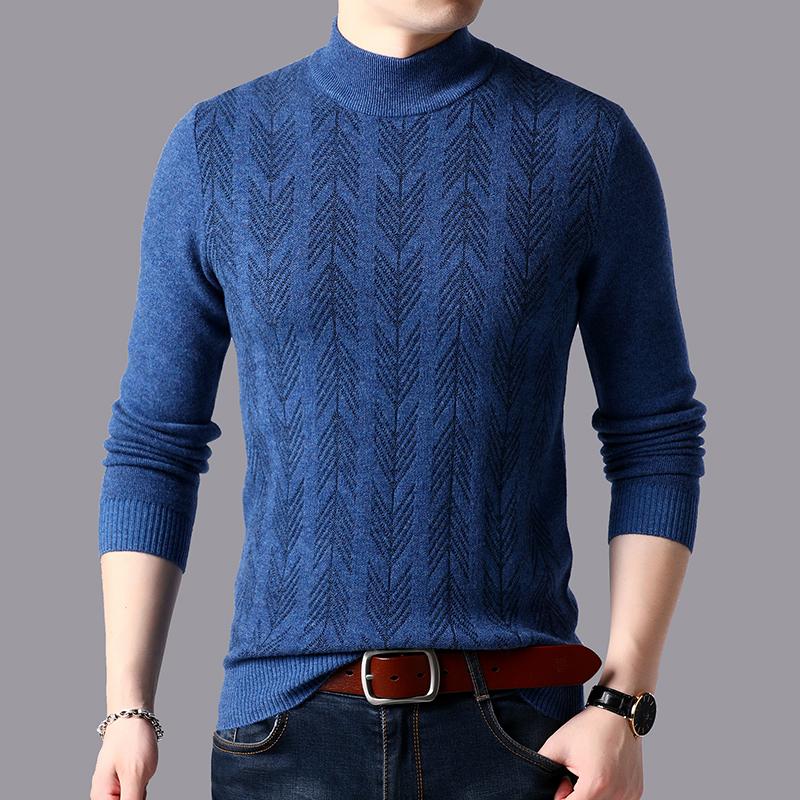 

2020 Winter Man Thick 100% Pure Wool Sweater Casual Half Turtleneck Soft Cashmere Sweaters Long Sleeve Thermal Bottoming Jumper, Black