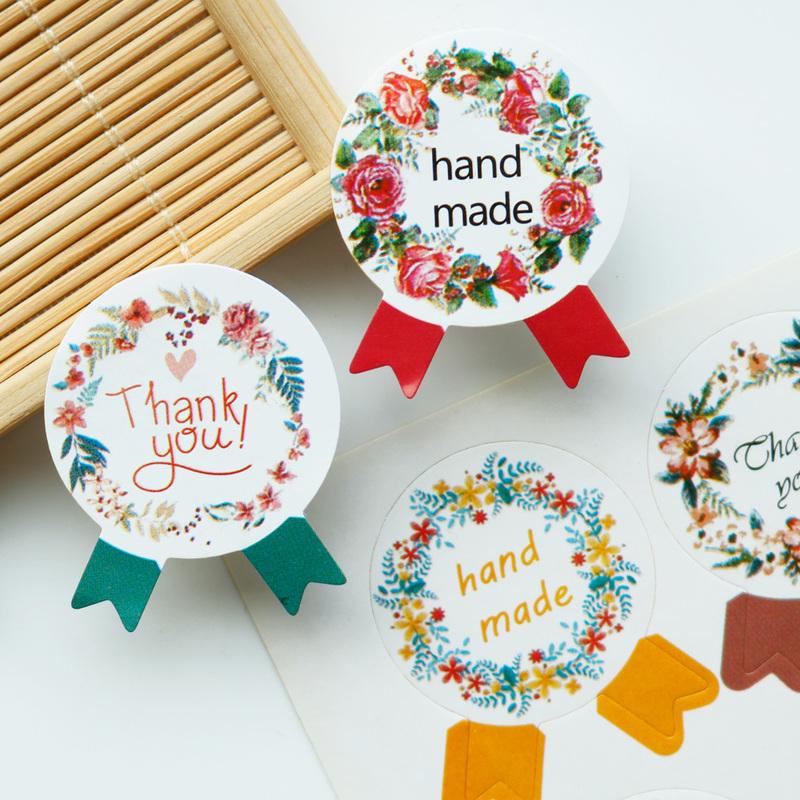 

108pcs Medal Shape Paper Sticker 4 Colores Mix Hand Made Sealing Stickers Thank you Labels Party DIY Wedding Party Decoration
