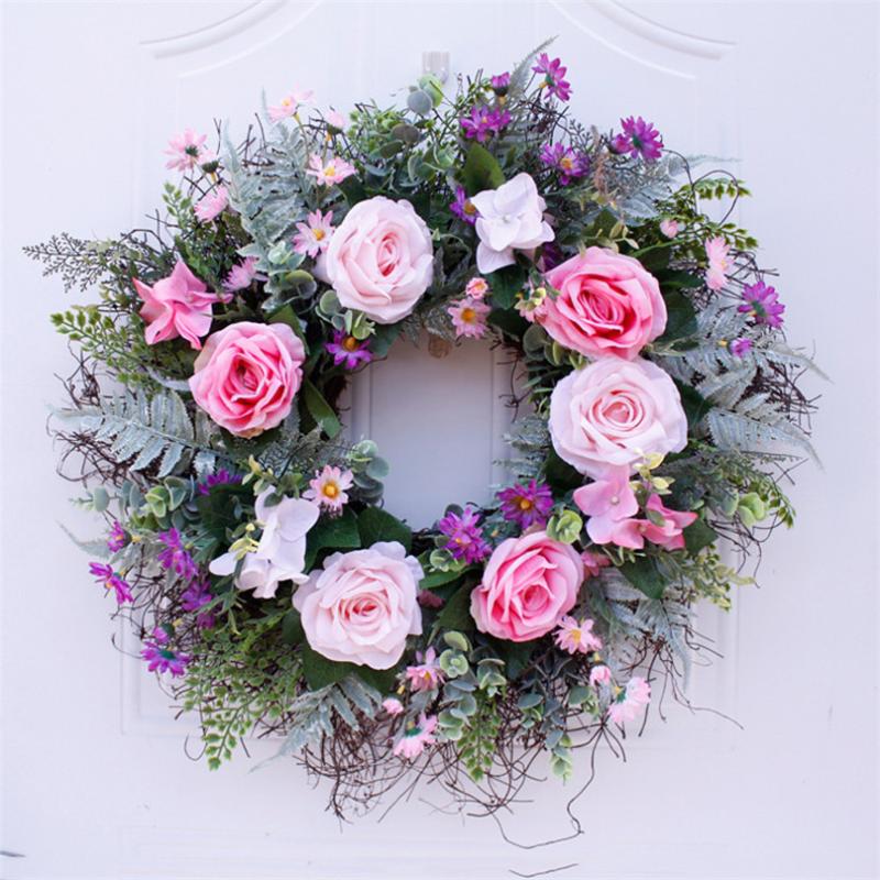 

Hawaii Party Decor Artificial Wreath Thanksgiving Day Door Simulation Floral Wreathes Door Wall Ornament Large Wreath Garland, 60cm