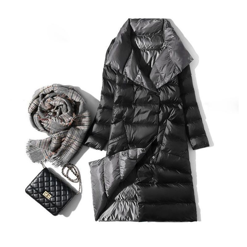 

2021 New Woman Face Jacket Winter Turtleneck White Down Double Coat Breasted Long Female Hot Outwear Parkas TN51, Beige