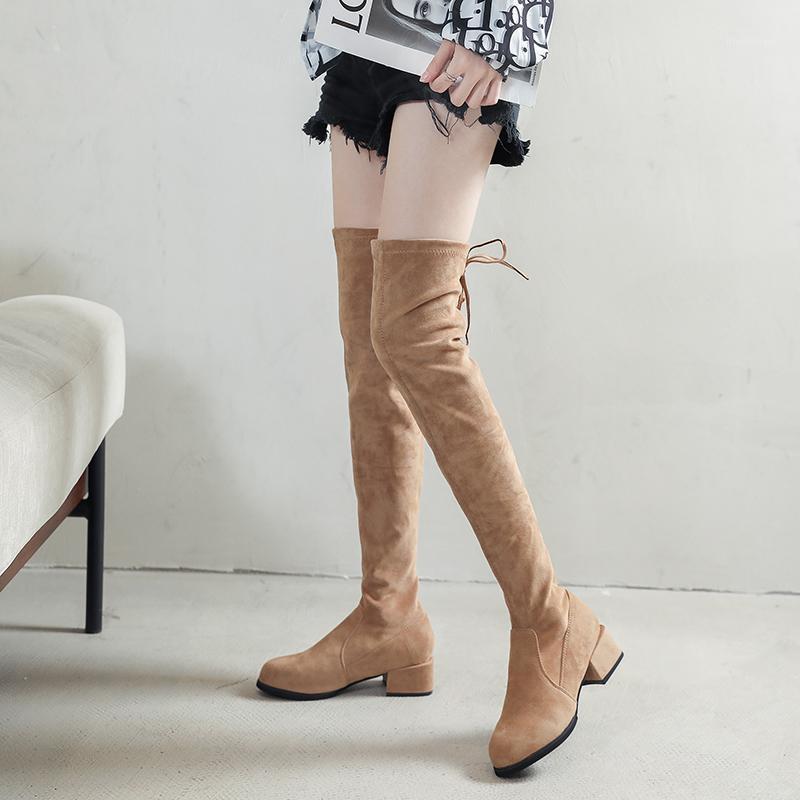 

2020 Autumn Over the Knee Boots Women Shoes Female Black Flock Sock Boots Women Sexy Heeled Khaki Thigh High Size 35-411