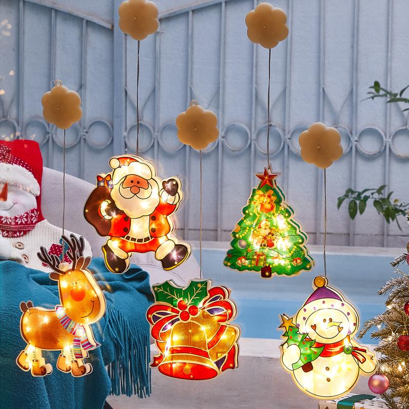 

2021 Christmas Lights Led Christmas Decorative Suction Lamp Room Display Xmas Gifts Present Home Decor Snowman Bell Suction Lamp