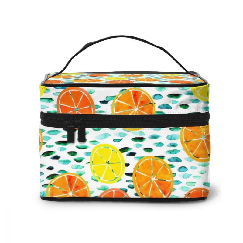

Women's Travel Organization Beauty Cosmetic Make up Storage Lady Wash Bags Lemon Watercolor Handbag Pouch, Black 4