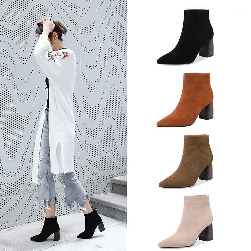

2020 New Hot Cow suede Women Ankle Boots 22-26.5cm Casual pointed toe Winter Shoes Solid Color Zipper leather boots women1, Black