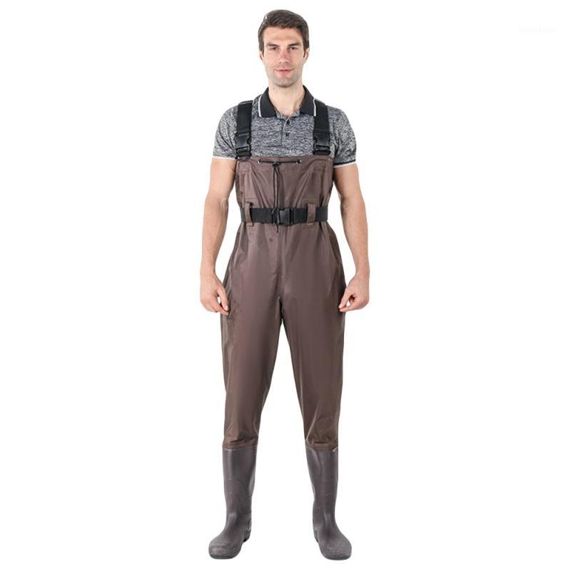 

Men's Women Waterproof Fishing pants Bootfoot Fishing Chest Rubber Waders Wading Boots Suit With Camouflage Pant1, As pic