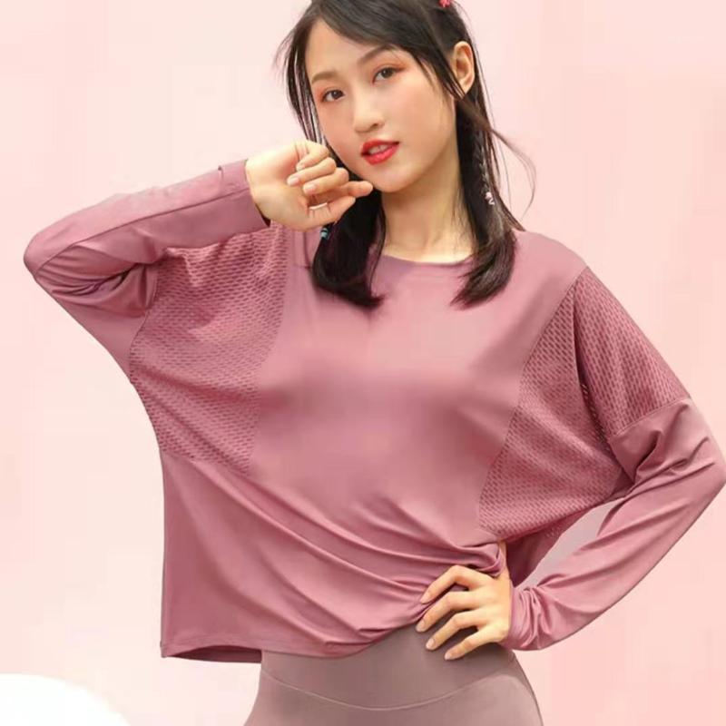 

New splicing sports t-shirt blouse fitness top women quick-drying loose breathable yoga clothes long-sleeved running top1