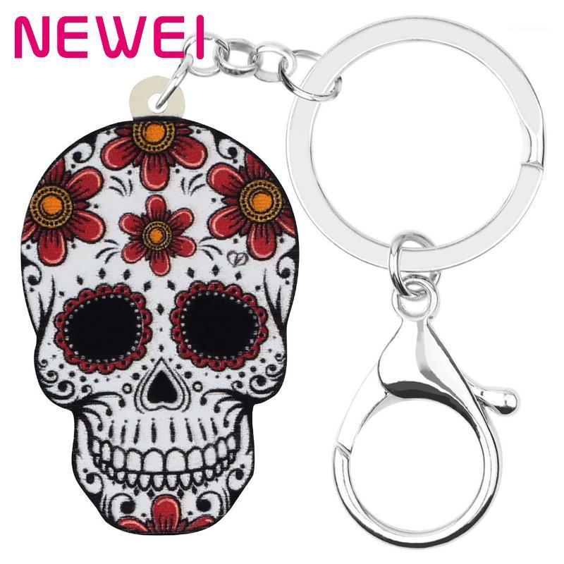 

NEWEI Acrylic Halloween Floral Skull Skeleton Keychains Printing Key Ring Jewelry For Women Trendy Gift Bag Wallet Accessories1