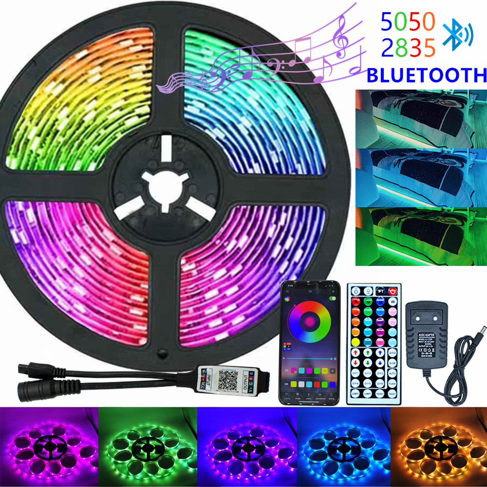 

Infrared/Bluetooth/WiFi LED Strip Lights RGB 5050 2835 Flexible Lamp Tape Ribbon With Diode DC 12V 5M Remote Control+Adapter