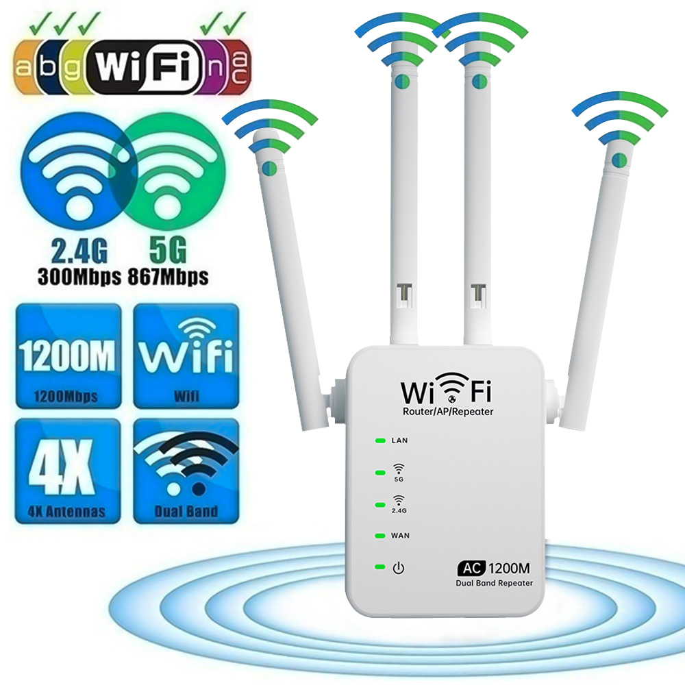 

WiFi Range Extender finders 1200Mbps Dual Band 2.4/5GHz Wi-Fi Internet Signal Booster Wireless Repeater for Router Easy Setup WPS