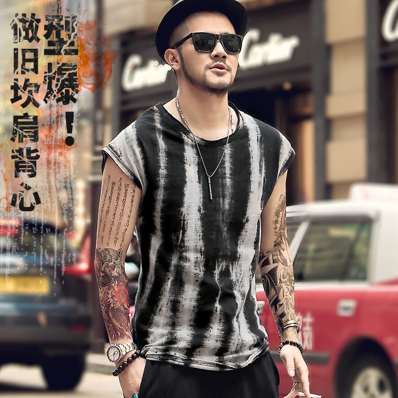 

2021 The New Men's New Sleeveless Summer Shirt of the Retro Black Tie Dye Shoulder Broad Male Casual Vest Loose Street Style T417 8pg8