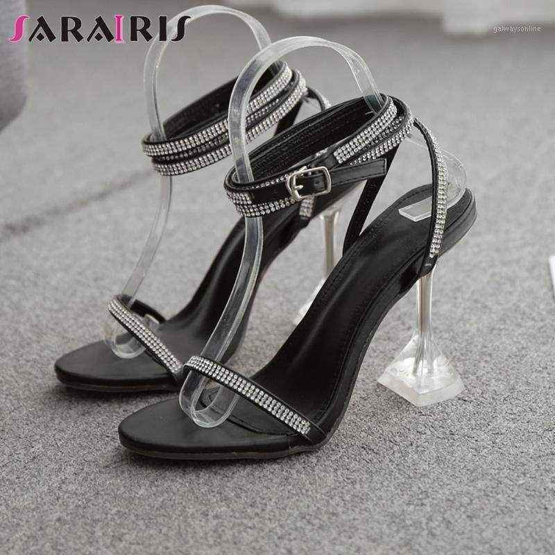 

SARAIRIS Sexy Female Round Toe Crysatl Ankle Strap Clear Heel High Heel Sandals Casual Sandals Women Candy Color Shoes Woman1, Black
