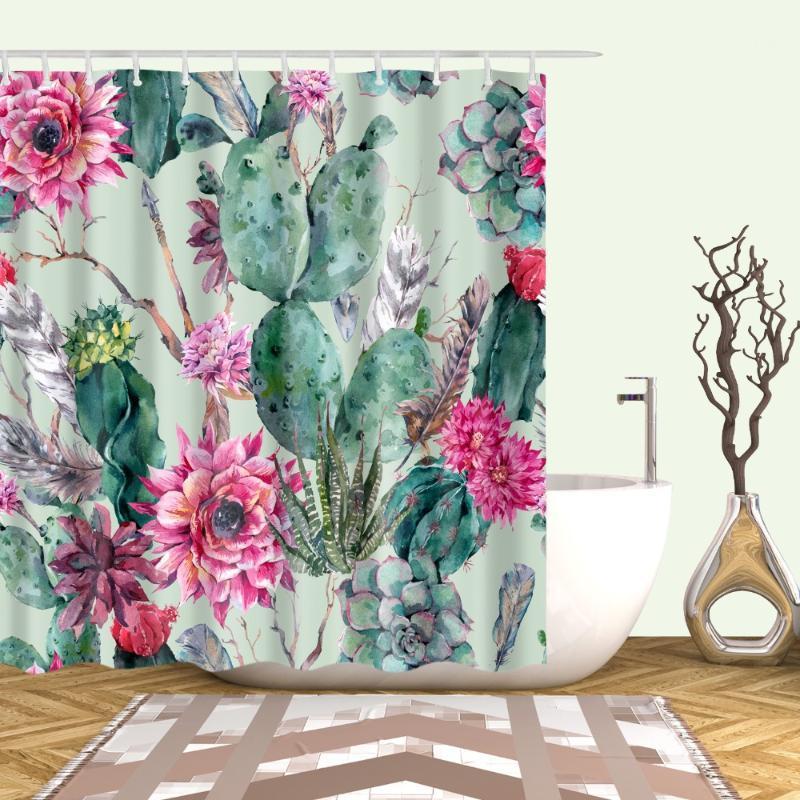 

Tropical Cactus Plant Pineapple Shower Curtains Bathroom Curtain Cortina Ducha Frabic Waterproof Polyester Bath Curtain1