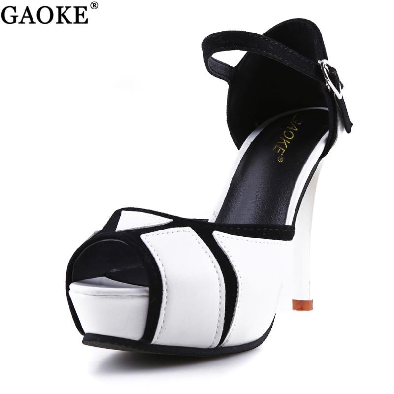 

2021 Summer Sexy Women Black & White High Heels Sandals Stripper Shoes Ankle Strap Party Pumps Shoes Women Platform Sandals, As pic