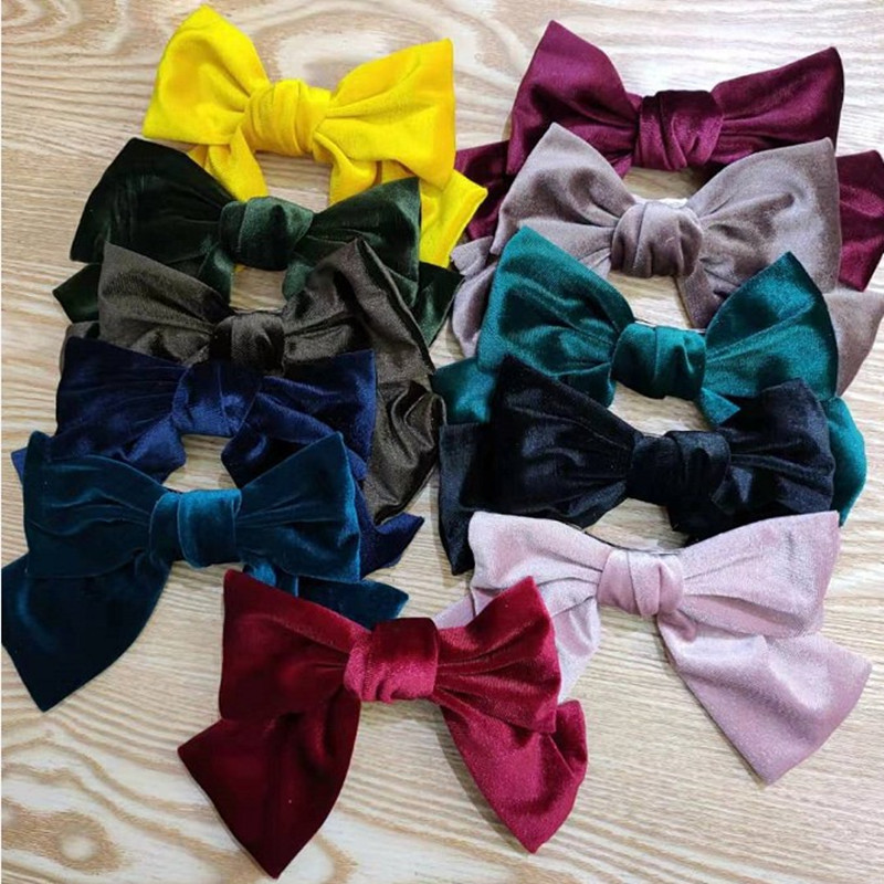 

Velvet Bow With Clip Women Girls Elegant Bow Tie Hairpins Vintage Black Wine Red Bow Hair Clip Hair Accessories