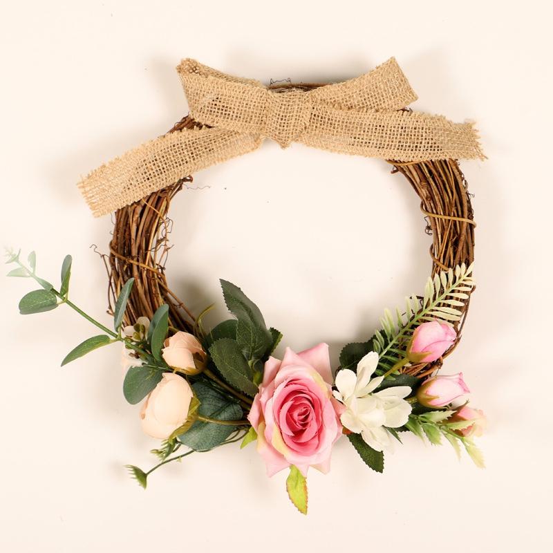 

Artificial Flowers Garlands Wooden Frame Pendant Faux Floral Hanging Wreath For Wall Wedding Decorations Supplies, Fluorescence yellow