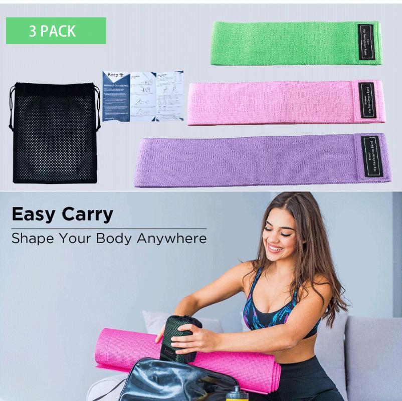 

Resistance Bands for Legs and Butt, Fabric Workout Loop Bands, Set of 3Loops for Home Gym Squat Glute Hip Training