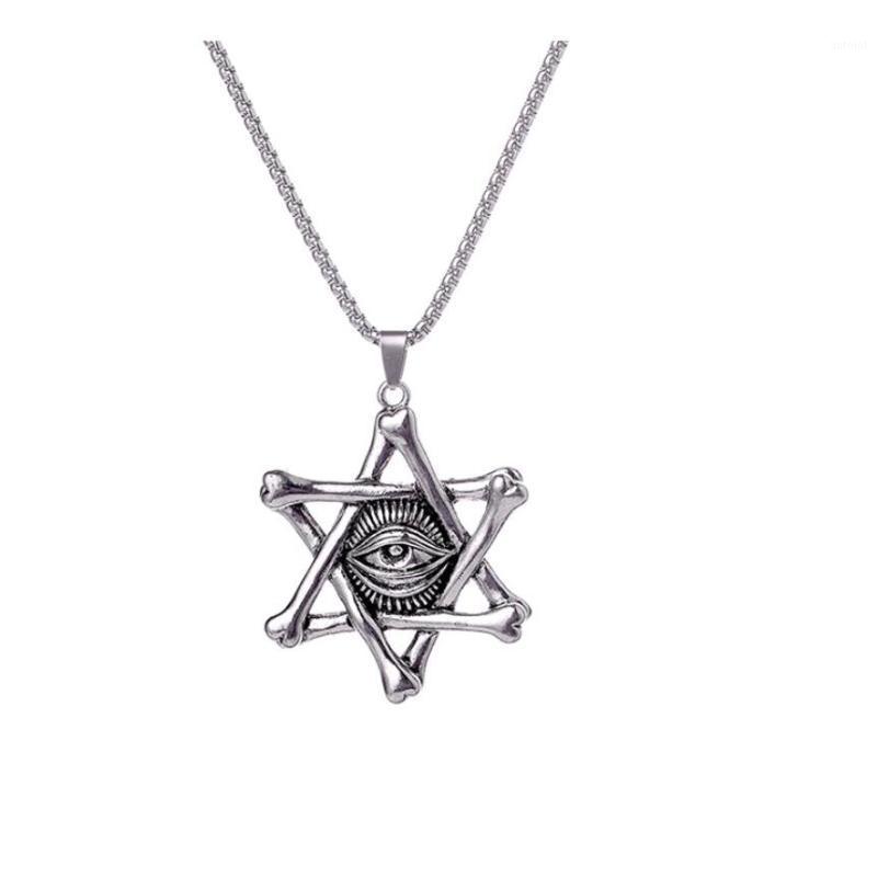

Gothic Retro Stainless Steel Bone Skull Pendant Necklaces Creative Demon Eye Pendant Necklaces for Women Men Jewelry+Chain1