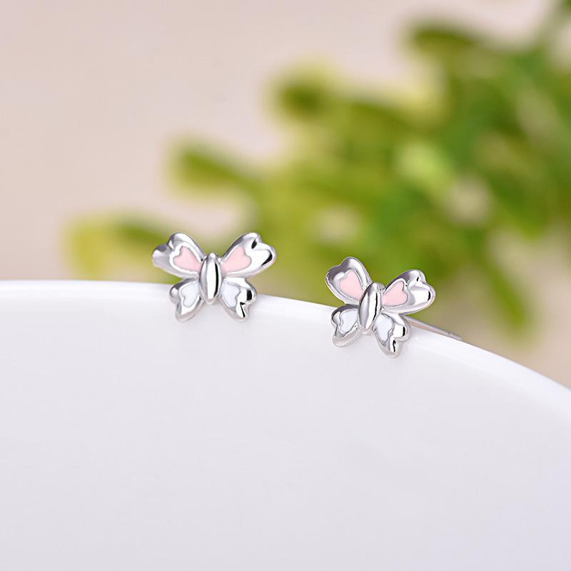 

Exquisite Silver Color Pink Butterfly Stud Earrings for Women Girls Birthday Gifts Cocktail Party Earrings Fine Jewelry