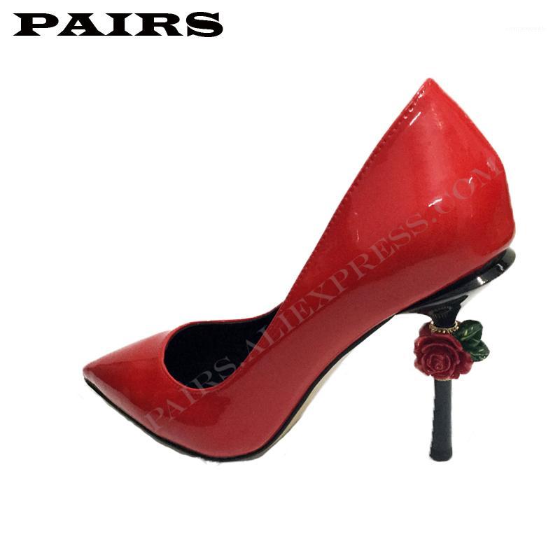 

Fashion Genuine Leather Pumps Women Stiletto Flower High Heels Sexy Ladies Shiny Pointed Toe Pumps Special Design Party Shoes1, Beige -pink lipstick