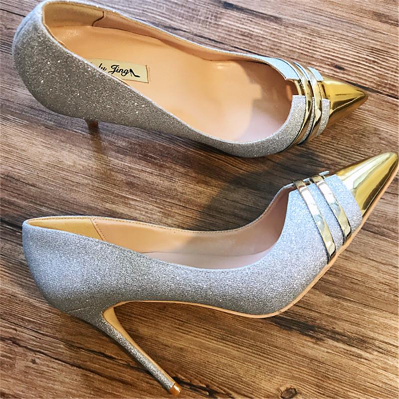 

of Free Shipping Fashion Women Glitter Pumps Printed Toe Pointy High Heels Size33-43 12 10 Cm 8 in Wedding Shoes Lr54, 40