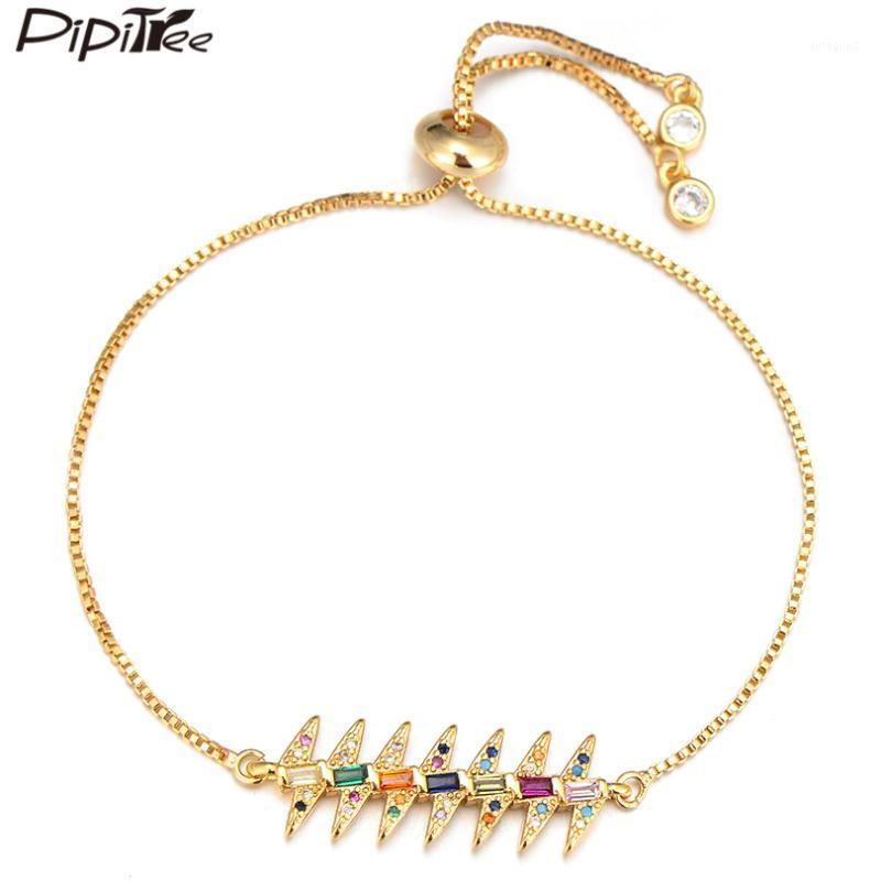 

Charm Bracelets Pipitree Unique Cubic Zirconia Tooth Geometric Bracelet Fashion Ladies Women Bangle Slider Chain CZ Punk Jewelry1