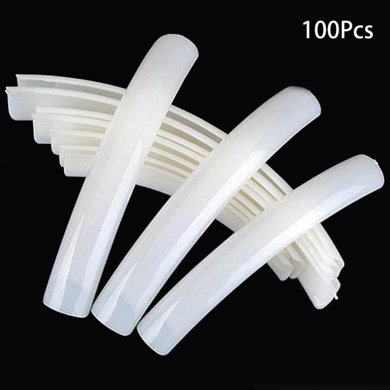 

100pcs Half Cover Salon Accessories Art Extra Long False Nail Tips Acrylic UV Gel Natural Manicure Display French Style Curve, White