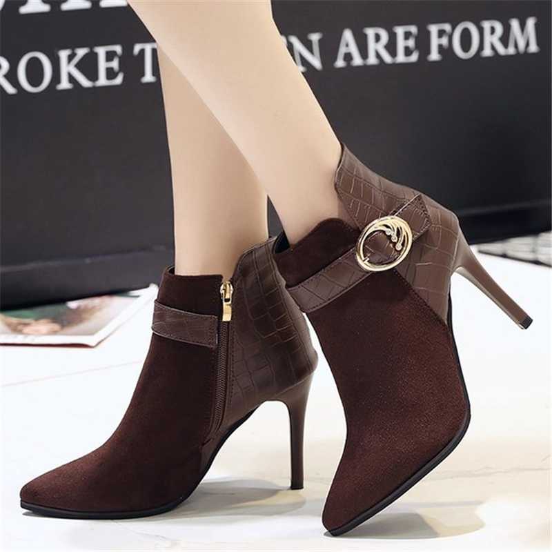 

2020 Boots Women Spring Autumn Shoes High Heel Zipper Ankle Boots Student Casual Fashion wild Large Single size 34-39, Black