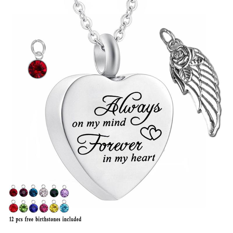 

Forever in my heart 12 Piece Birthstone Crystal Urn Necklace Heart Memorial Keepsake Pendant Ash Cremation Jewelry for Ashes, Silver