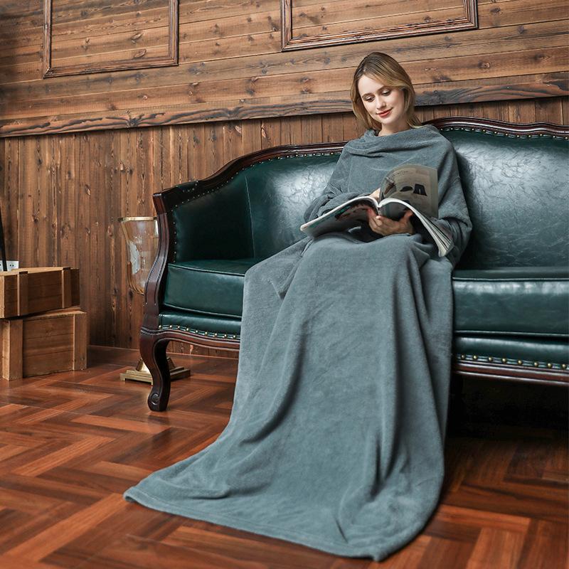 

Winter Warm TV Flannel Blanket Grey Velvet Plush Adults Wearable Wrapped Throw Blankets for Beds Manta Sofa Travel Koc130x180cm