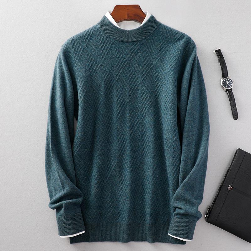 

Autumn Winter Men Sweater Pure Cashmere Wool Pullover For Man Casual O-Neck Warm Fit Clothing New Male Wear Knitting Jumper Tops, Green